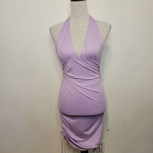 Princess Polly XX Lilac Halter Mini Dress Ruched Bodycon Size US 6‎